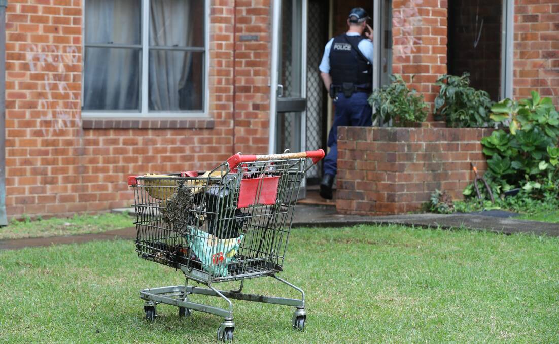 Police are investigating after a trolley full of items was set on fire in the foyer of a unit block at Cliff Road, Wollongong on May 1, 2024. Picture by Robert Peet
